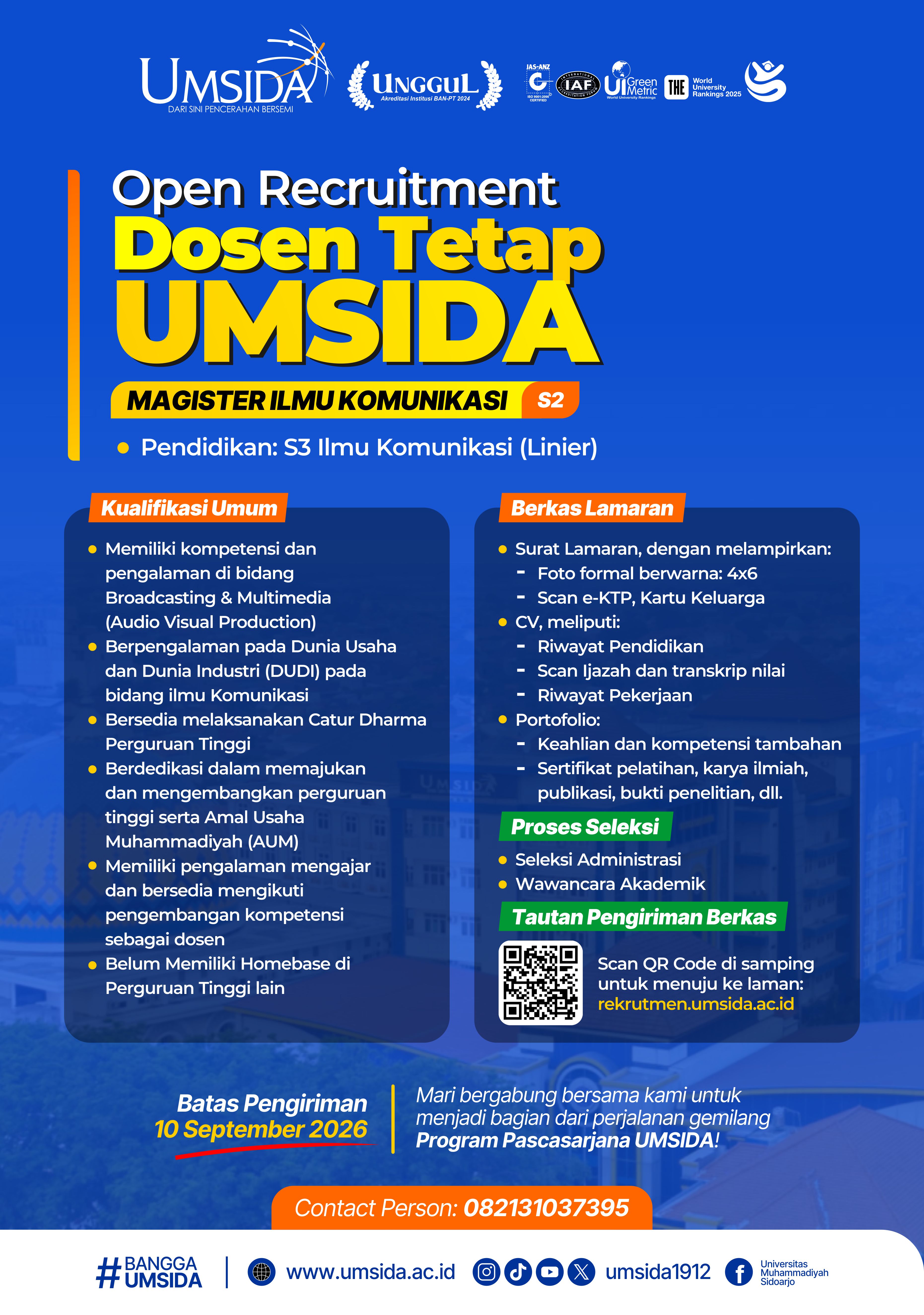 Pamflet Lowongan Dosen Tetap Magister Ilmu Komunikasi UMSIDA