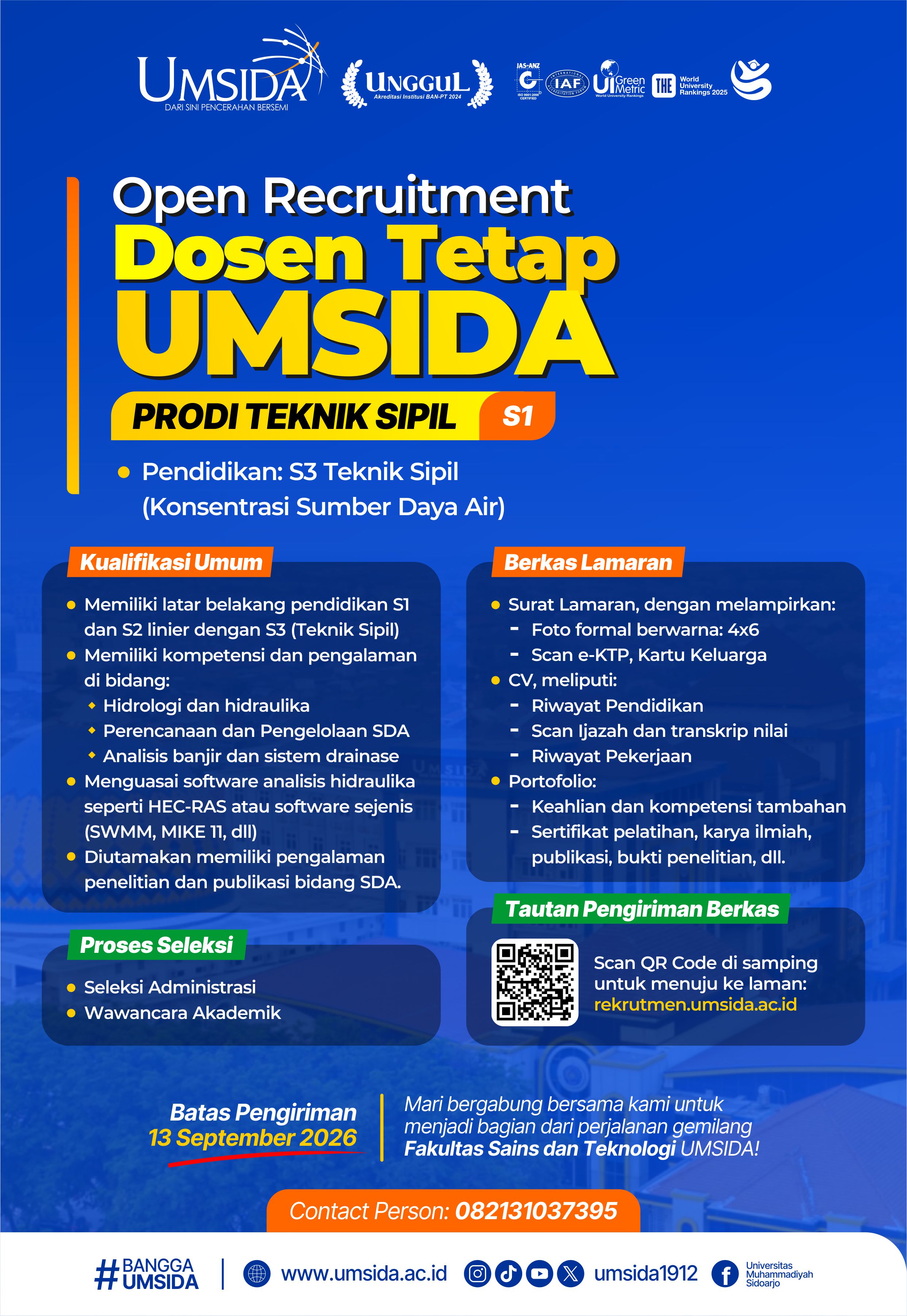 Pamflet Lowongan Dosen Tetap Teknik Sipil (Konsentrasi Sumber Daya Air)